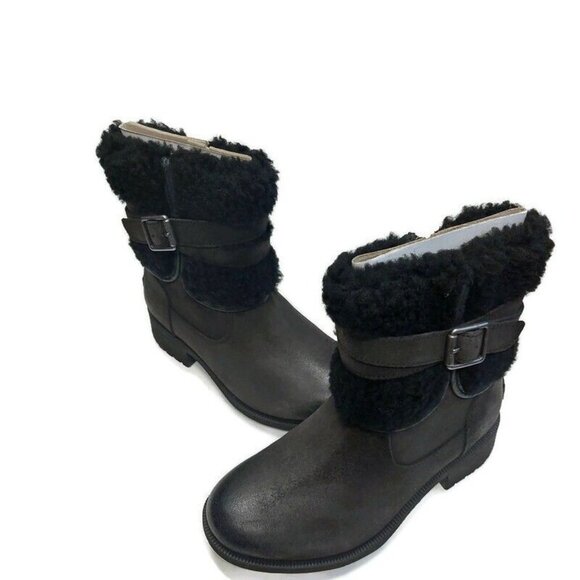 UGG Blayre III Leather Sheepskin Boots Womens Size 5 Waterproof 1095153 Black - Picture 4 of 8